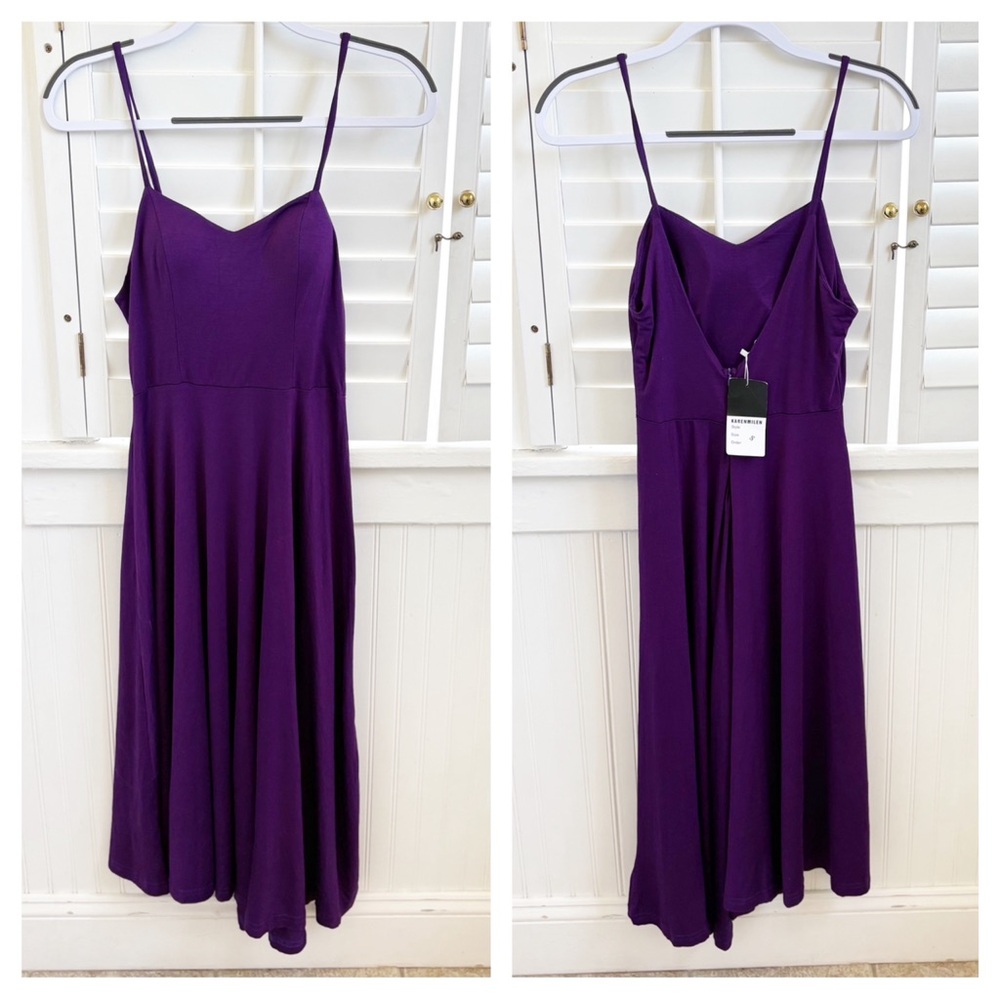 KarenMilen Deep Purple Sleeves Asymmetrical Hem Midi Dress Women’s Size Small